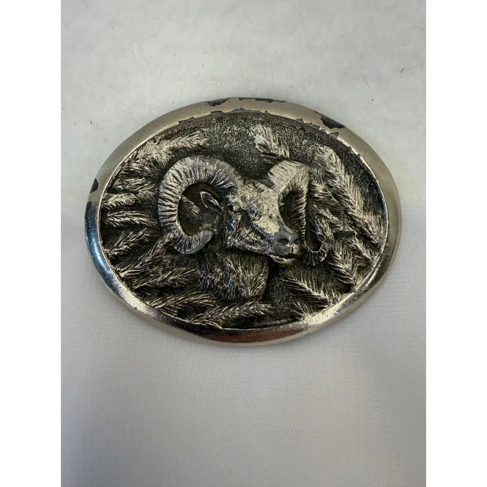 Vintage 1981 Ultra Ent Rocky Mountain Bighorn Sheep Belt Buckle Paula Freed Ram